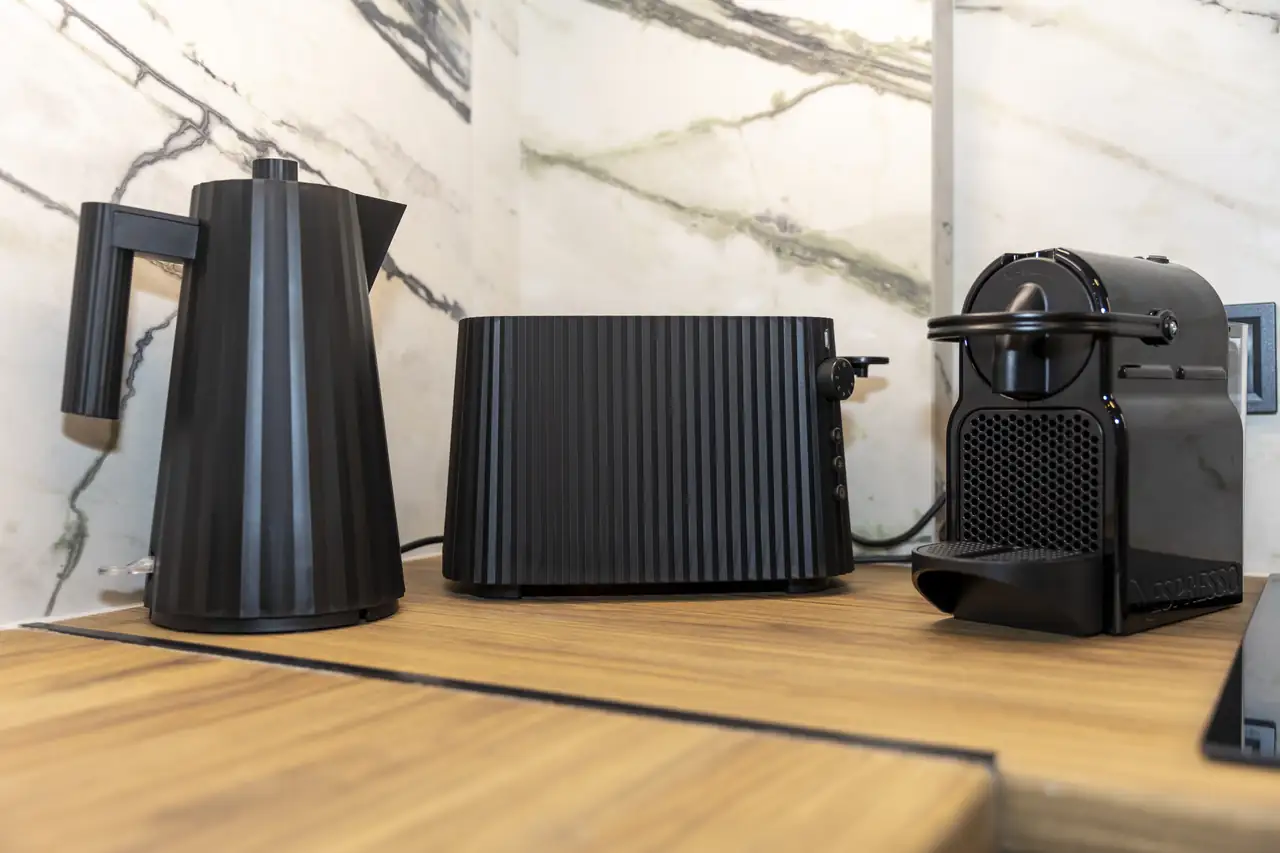 Kettle, toaster and Nespresso machine