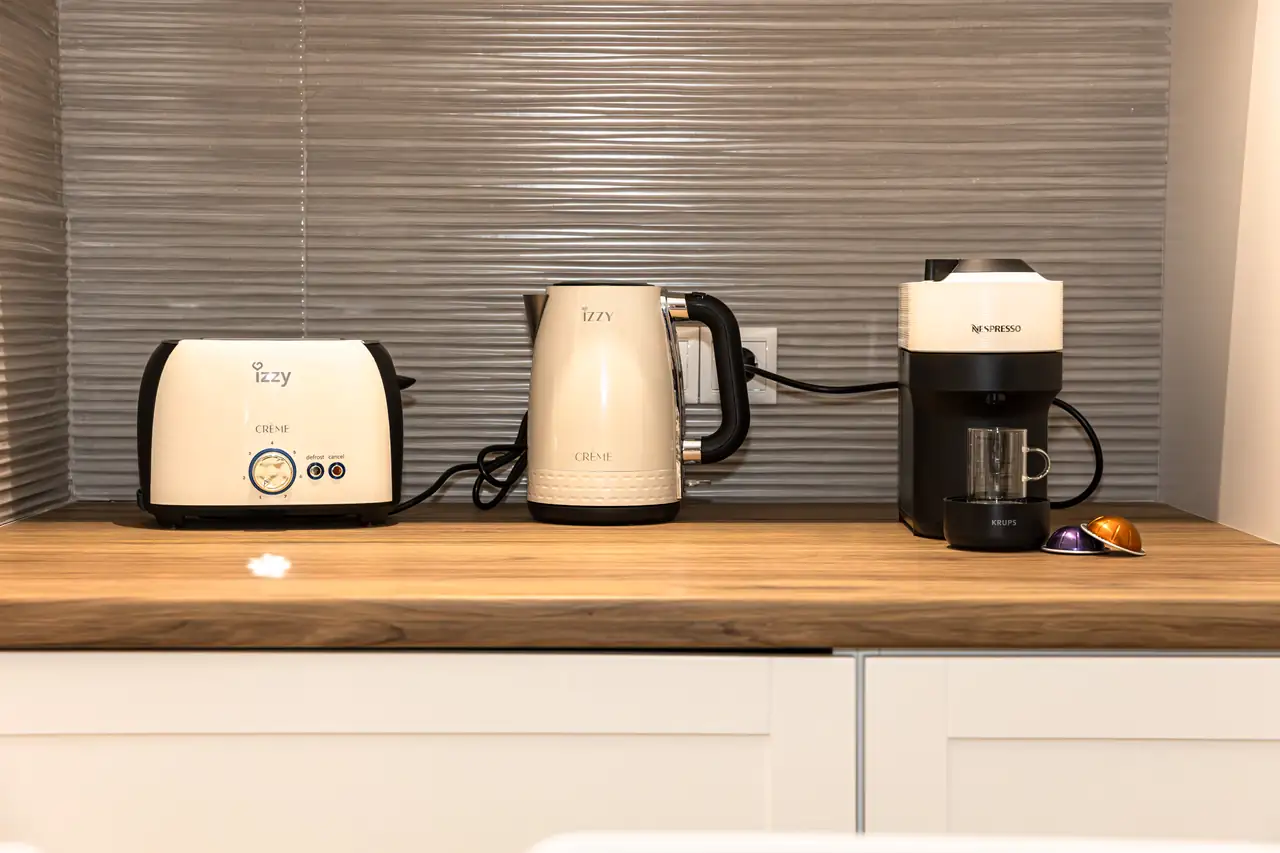 Coffee corner with toaster, kettle and coffee machine